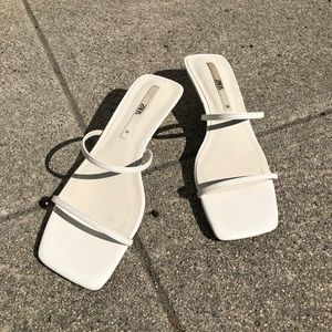 Zara minimalist heeled leather sandals off white